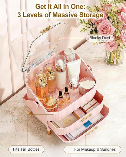 Organiser for Makeup & Skincare | Large Makeup Organisers with Dust-Proof Cover