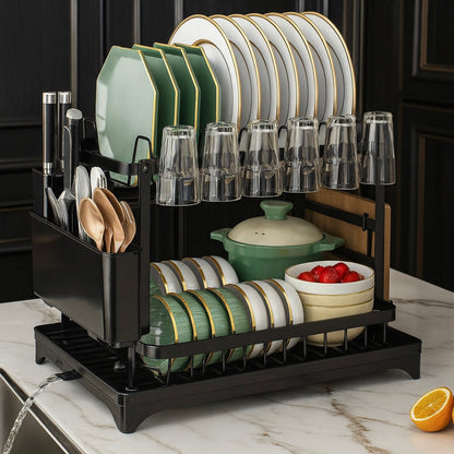 SRL 2-Tier Dish Drying Rack with Utensil Holder