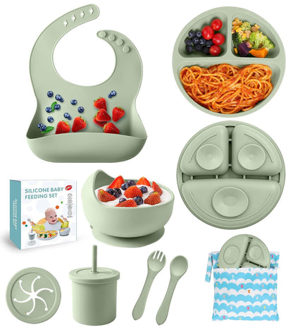 Silicone Baby Feeding Set, 10 Pcs Baby Led Weaning Supplies Baby Eating Essentials Set