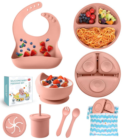 Silicone Baby Feeding Set, 10 Pcs Baby Led Weaning Supplies Baby Eating Essentials Set