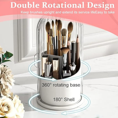 Makeup Brush Holder Organizer with Lid, 360° Rotatable Makeup Brushes Storage Case
